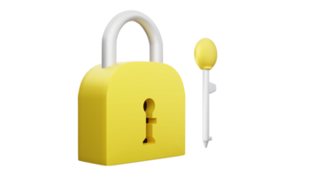 3d Renderização do cadeado com chave, segurança conceito objeto png