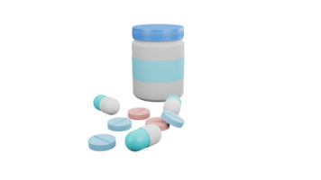 3D render of medicine bottle, pills, tablet and capsule png