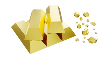 3D rendering of gold bars and ore, pure gold png