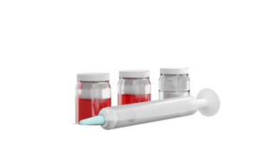 3D rendering of syringe injection with vaccine, red fluid substance, Medical equipment concept png