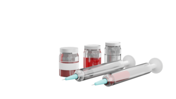 3d renderen van injectiespuit injectie met vaccin, rood vloeistof substantie, medisch uitrusting concept png