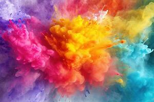 Explosion of Colorful rainbow holi paint splash and color powder. AI Generated photo