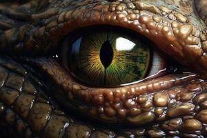 close up eye of crocodile, dinosaur and monster. AI Generated photo