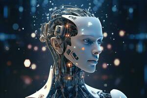 AI futuristic female robot, Artificial intelligence robot in the future concept. AI Generated photo