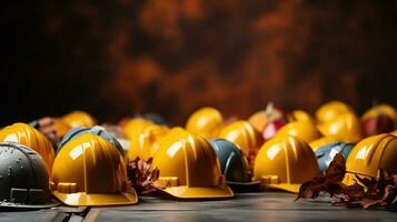 Labor day celebration. Work helmet, various tools for the worker. Generative AI photo