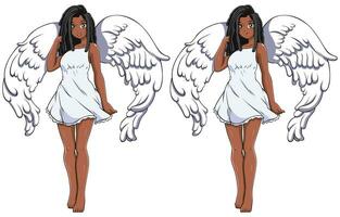 Black Angel Anime Girl on White vector