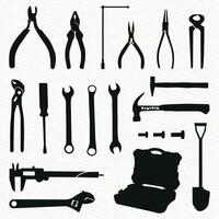 Vector silhouette set of construction tools for labor work and repair