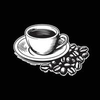 bosquejo ilustraciones un taza de café y café frijoles negro y blanco vector