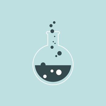 Lab flask with liquid and bubbles inside. vector