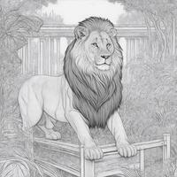 coloring page, lion in the zoo illustration photo