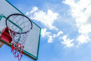 Basketball hoop with blue sky photo