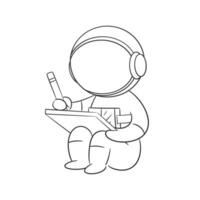 Astronaut making a drawing on a tablet for coloring vector