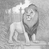 colorante página, león en el zoo ilustración foto