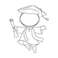 Astronaut graduate students standing on stage flat style vector illustration for coloring