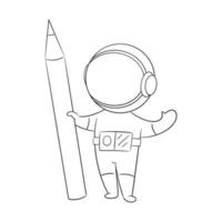 The astronaut is carrying an orange pencil for coloring vector