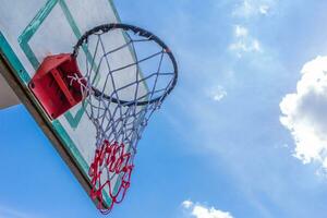 Basketball hoop on  blue sky photo