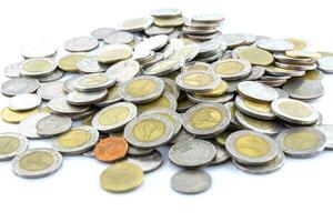 Many of thai coin on white background photo
