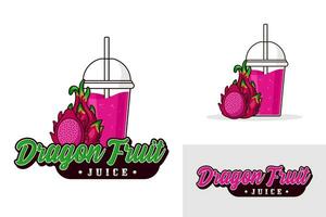 Dragon fruit juice drink logo design illustration collection vector