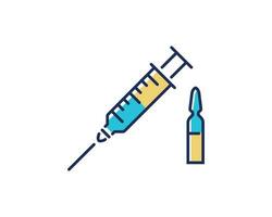 syringe and ampoule icon. Vaccination related vector line icon.