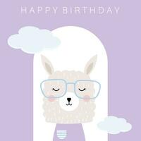 Baby shower invitation card for girl with llama,sky vector