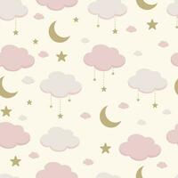 Pink seamless pattern with cloud, sky, moon for background vector