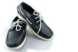 Leather blue color man shoes photo