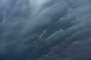 Large Mammatus clouds in the sky after a storm. a threatening heavy sky in clouds photo