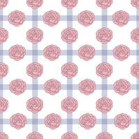 Seamless pattern with roses line art on the fabric texture background vector