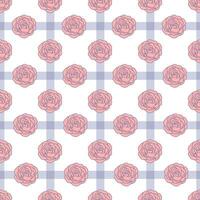 Seamless pattern with roses line art on the fabric texture background vector