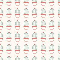 Vector cactus houseplant doodle seamless pattern on white background