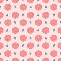 Seamless pattern with pink color roses and leaves background. Floral repeat pattern vector illustration