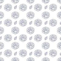 Seamless pattern with blooming rose and leaf outline style on the white background vector