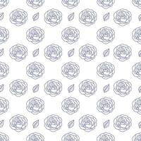 Seamless pattern with blooming rose and leaf outline style on the white background vector