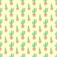 Seamless pattern with potted cactus. Cute repeat cacti pattern vector illustration