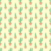 Seamless pattern with potted cactus. Cute repeat cacti pattern vector illustration