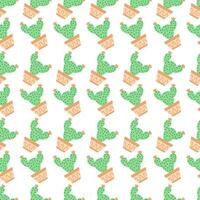 Seamless pattern with potted cactus on white background. Cute repeat cacti pattern vector illustration