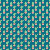 Seamless pattern with potted cactus on blue background vector illustration