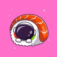 Cute Astronaut With Sushi Salmon Cartoon Vector Icon  Illustration. Science Food Icon Concept Isolated Premium  Vector. Flat Cartoon Style
