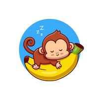 Cute Monkey Sleeping On Banana Cartoon Vector Icon  Illustration. Animal Nature Icon Concept Isolated Premium  Vector. Flat Cartoon Style