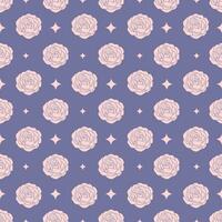 Seamless pattern with roses and sparkling stars on the purple background vector