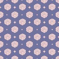 Seamless pattern with roses and sparkling stars on the purple background vector