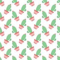 Seamless pattern with pink and green potted cactus on white background vector