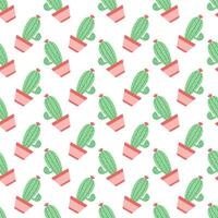 Seamless pattern with pink and green potted cactus on white background vector