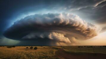 storm warning, supercell, heavy rain in summer, with hail. Generative Ai. photo