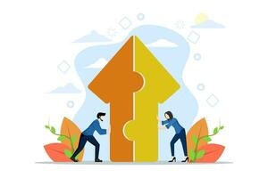 Merger and Acquisition concept, partnership or cooperation, success puzzle, growth solution or cooperation, support challenge or progress, business people push jigsaw arrows to join for success. vector