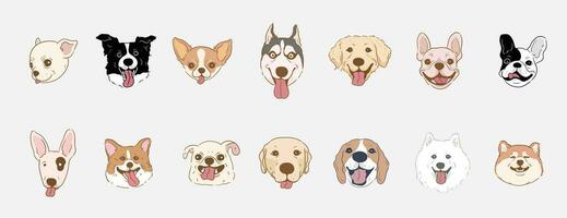 Dog face head set ,dog breeds portraits collection isolated vector