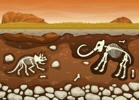 Soil Layers With Dinosaur Fossil Paleontology Excavations Cartoon Vector, Seamless horizontal vector