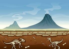 Dinosaur Fossil Underground buried at the volcanic Mountain soil nature vector