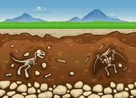 Underground Layers With Dinosaur Bones And Fossil Skeletons, Seamless Vector