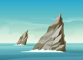 paisaje ilustración de un agudo rocas en el medio de el mar vector